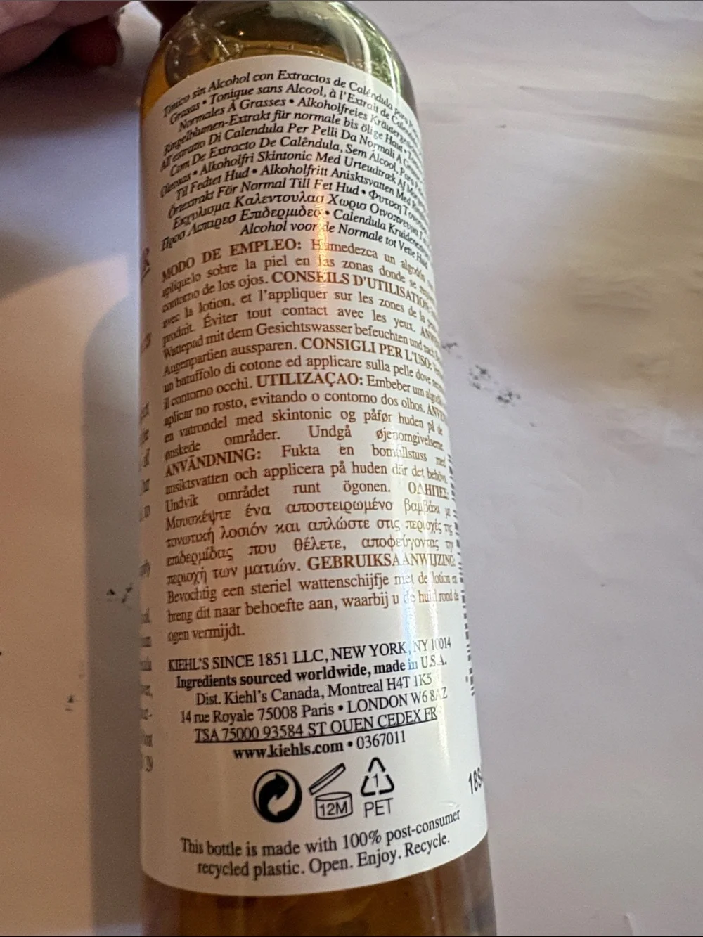 Kiehl's Calendula Toner Bottle - brown & white